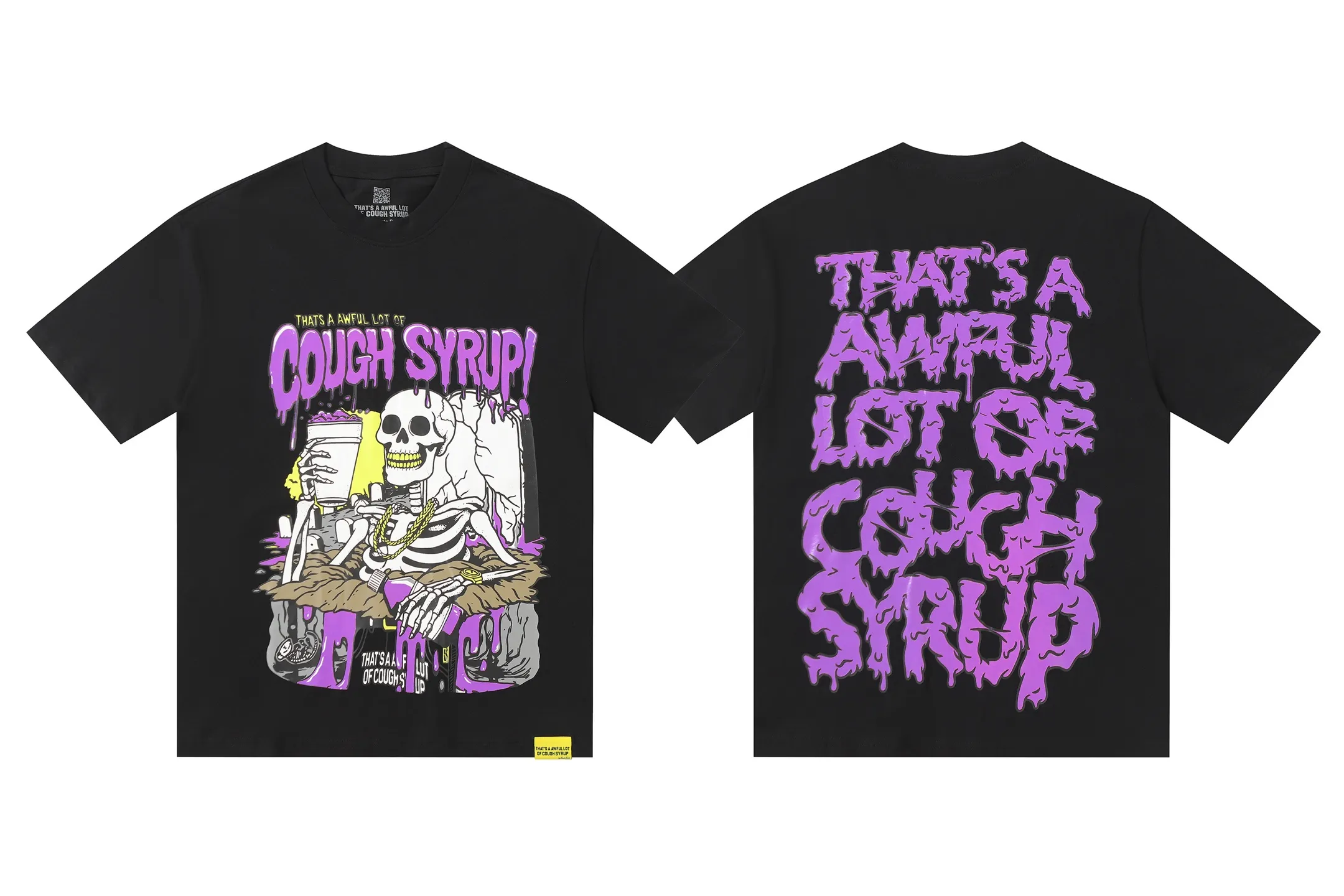 #Black I THAT'S A AWFUL LOT OF COUGH SYRUP In Stock Real shot American simple trendy brand loose casual T-shirt Fabric (fabric): 32 counts Weight combed double yarn pure cotton Sizes (size): S-M L X L Color (colour): Black